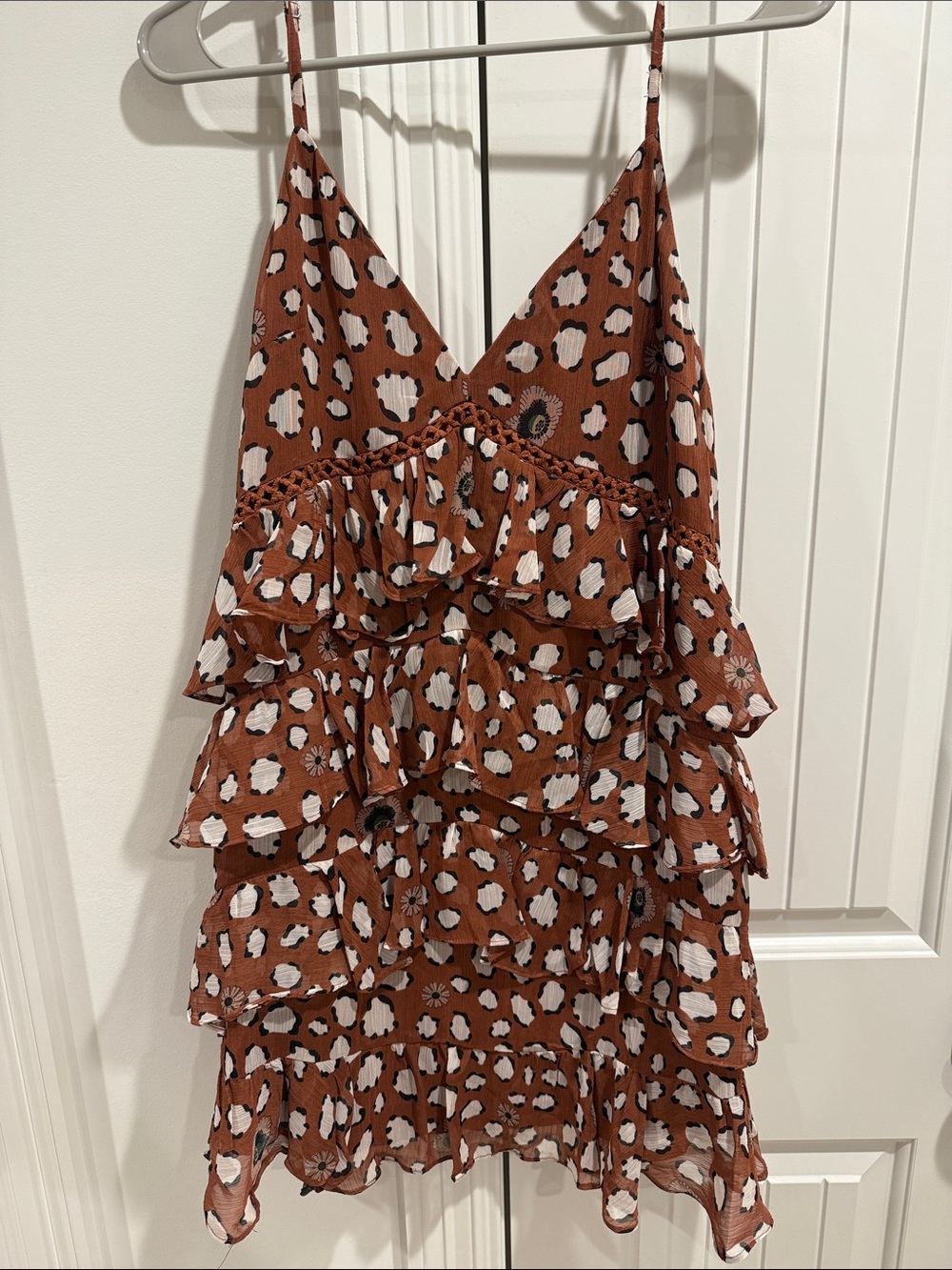 Angel Biba Rust Brown Spotted Ruffle Mini Dress